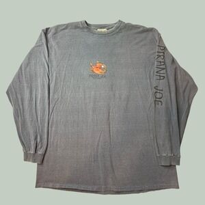 Pirana Joe T-Shirt Mens XL Cozumel Faded Blue Graphic Long Sleeve Pigment Dye